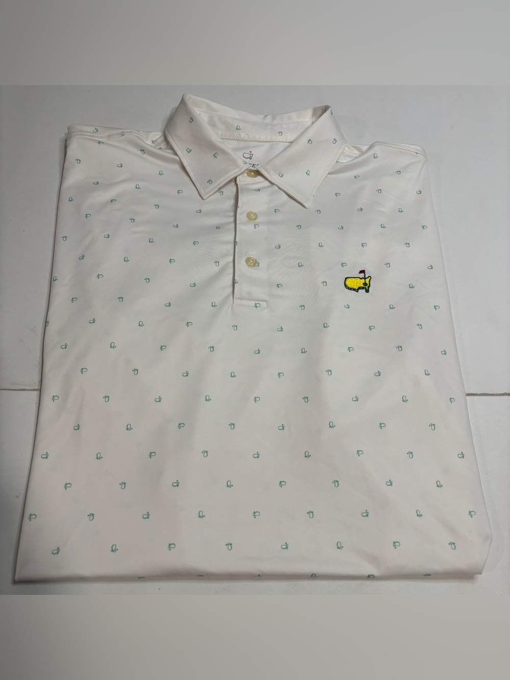 Masters Tech Golf Polo Shirt Men's Medium All Over Print White Wicking Stretch